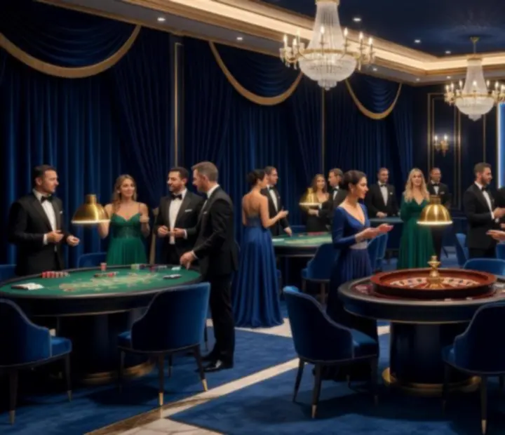 Evento tematico elegante in stile casinò con ospiti che socializzano