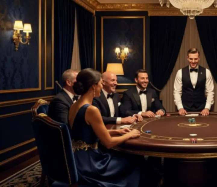 Allestimento elegante per serata privata con tavolo da poker ricreativo